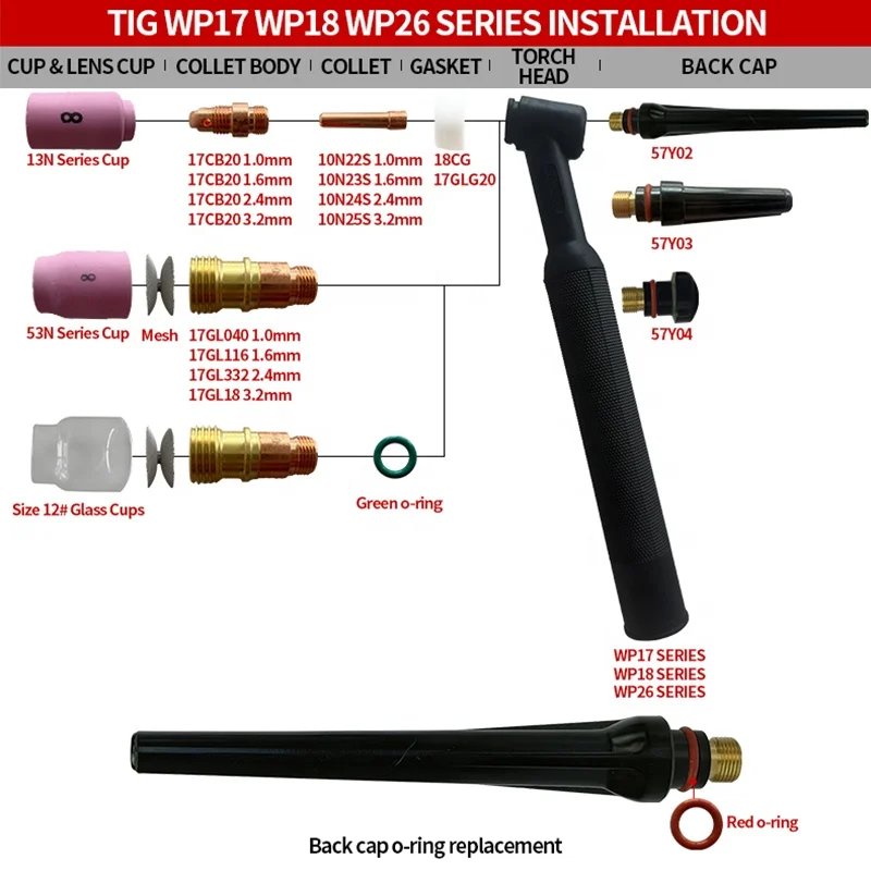 71pcs WP17 WP18 WP26 TIG Torch Ceramic Nozzle Gas Lens Collet Kit
